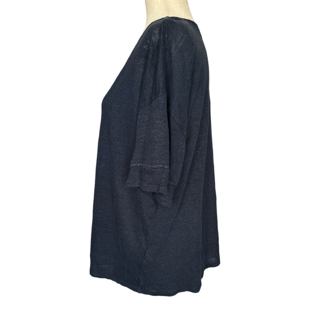 J. Jill Navy Blue V Neck Linen Knit Top Size M - Picture 4 of 9